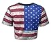 Womens Slim Hipster Round Neck Short Sleeve Multi Print Crop
