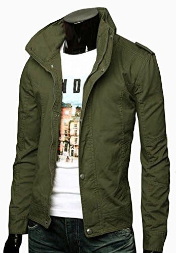 Izaac new men military Slim Fit Jacket Coat Zip driver button casual jacket (US M/Tag XXL, army green)