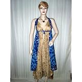 Royal Blue Indian Reversible Double Layer Vintage Sari Silk Magic Wrap Around Skirt Dress 36inches