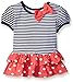 Gerber Graduates Little Girls' Toddler Short Sleeve Drop Waist Top with Hemmed Double Ruffle, Navy Stripe, 2T