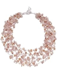 HinsonGayle "Gracie" Handwoven 5-Strand Natural Rose Quartz and Pink Cultured Pearl Necklace (Artisan Collection)