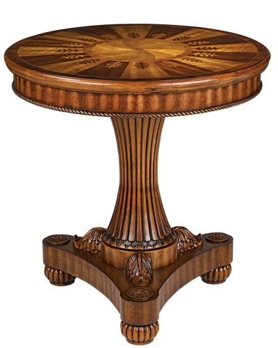 Two Tone Wood Ornate Round Accent Table