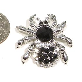 Black Austrian Rhinestone Spider Design Silver-Plated Pin Brooch / Pendant