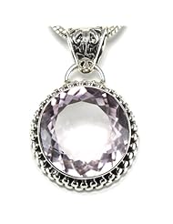 Sterling Silver Natural Big 15ct. Untreated Pink Amethyst Circle Pendant- 23mm in diameter
