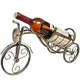 Antique Bronze Tone Tricycle Style Tabletop Single Bottle Rustic Wine Rack Display Stand