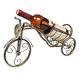 Antique Bronze Tone Tricycle Style Tabletop Single Bottle Rustic Wine Rack Display Stand