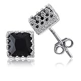 Sterling Silver Princess Black Square Cubic Zirconia CZ Stud Earrings - Ideal Gift For Mother, For Her, Birthday, Anniversary, Bridal, Wedding, Engagement