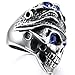 Men's Large Stainless Steel Ring Band Silver Tone Blue Skull Tribal Size8