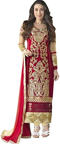 Fab Ikshvaku Red Color Faux Georgette Unstitched Dress Material