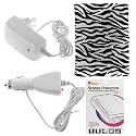 Premium Genuine Black & Silver Zebra Carrying Protector Leather Case + Clear Reusable LCD Screen Protector + White Rapid Car Charger + White Home Travel Charger for Amazon Kindle DX 9.7"9.7-inch Wireless Reading Device