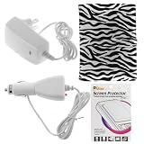 Premium Genuine Black & Silver Zebra Carrying Protector Leather Case + Clear Reusable LCD Screen Protector + White Rapid Car Charger + White Home Travel Charger for Amazon Kindle DX 9.7"9.7-inch Wireless Reading Device