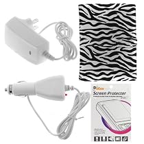 Premium Genuine Black & Silver Zebra Carrying Protector Leather Case + Clear Reusable LCD Screen Protector + White Rapid Car Charger + White Home Travel Charger for Amazon Kindle DX 9.7"9.7-inch Wireless Reading Device