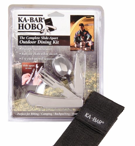 KA-BAR HOBO Stainless Fork/Knife/Spoon 3-in-1 Utensil Kit, Nylon Sheath