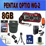 Pentax Optio WG-2 Adventes 16 MP Waterproof Digital Camera with 5 X Opticaure Seril Zoom (Red) 8GB SD HC Card Battery and More Accessory Saver Bundle