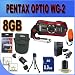 Pentax Optio WG-2 Adventes 16 MP Waterproof Digital Camera with 5 X Opticaure Seril Zoom (Red) 8GB SD HC Card Battery and More Accessory Saver Bundle
