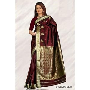 Deep Maroon Art Silk Sari (Saree) Dress from India