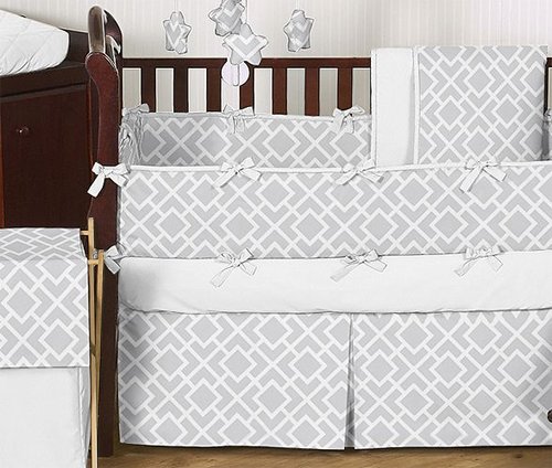 Gender Neutral Gray and White Diamond Grey Baby Boy Girl Geometric Bedding 9pc Crib Set