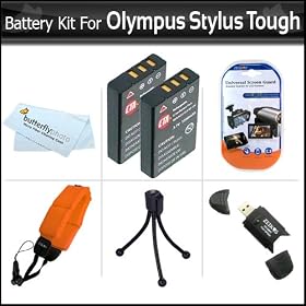 2 Pack Battery Kit For Olympus Stylus Tough 8010 6020 TG-610 TG-810 TG-820 iHS Digital Camera Includes 2 Extended (1000maH) Replacement LI-50B Batteries + STRAP FLOAT + LCD Screen Protectors + Mini Tabletop Tripod + USB 2.0 Card Reader + MicroFiber Cloth