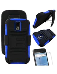 Wireless: MINITURTLE Rugged Hybrid Dual Layer Armor Protective Phone Armor Case Cover with Built in Kickstand and Swiveling Carrying Belt Holster Clip for the Samsung Galaxy S2 II Hercules SGH-T989 (Black / Blue) - MINITURTLE
