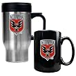 DC United MLS Stainless Steel Travel Mug and Black Ceramic Mug Set - Primary Team Logo