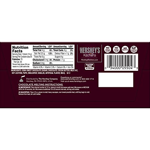 Hershey’s Baking Bar, Unsweetened Chocolate, 4 oz (Pack of 6