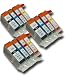 12 Chipped Compatible Canon PGI-5 & CLI-8 Ink Cartridges from 'The Ink Squid'. Fully Compatible with the Canon Pixma iX4000 Printer. 3 x PGI-5Bk (Black); 3 x CLI-8C (Cyan/Blue); 3 x CLI-8M (Magenta/Red); 3 x CLI-8Y (Yellow). The Latest Chips, the Maximum ML Capacity of any Compatible Ink Cartridge. 2 Year Guarantee on all Cartridges.