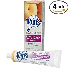 Tom's of Maine Clean and Gentle SLS-Free Anticavity plus Dry Mouth Soother Toothpaste, Apricot, 5.2-Ounce Tubes (Pack of 4)