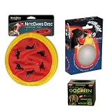 Nite Ize NND-03-50 Nite Dawg Soft LED Disc Red LED + Nite Ize MTLP-08-10 MeteorLight K-9 LED Dog Ball in Red + Biodegradable Doggie Duty Bags 20-Pack