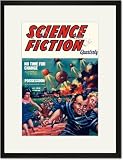 Black Framed/Matted Print 17x23, Science Fiction Quarterly: Citizens Flee UFO Attack