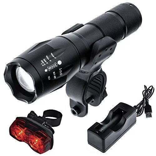 Zacro LED USB Rechargeable Bike Light - Headlight for Front and Tail Safety Light for Back- 3 Mode-High, Low and Strobe -Pack of 2 AAA Batteries,Mount Frame, USB Charger, Battery Holder Included