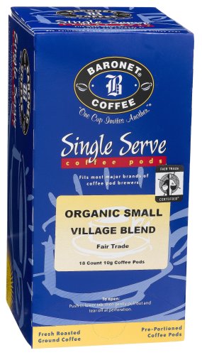 Baronet Coffee Fair Trade Organic Small Village Blend Coffee Pods, 18-Count Boxes (Pack of 4)