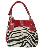 Red Trim Large Zebra Print Faux Leather Satchel Bag Handbag W/ Leather Charm
