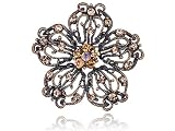 Amber Yellow Topaz Copper Toned Floral Flower Petal Costume Jewelry Brooch Pin