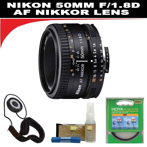 Nikon 50mm f/1.8D AF Nikkor Lens for Nikon Digital SLR Cameras + Hoya Ultraviolet Glass filter + Nikon Pro Cleaning Kit
