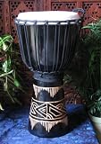 Black Line-Carved Djembe Drum- 19-20 Tall x 10-11 Head