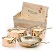 Mauviel Mheritage Collection 7 Piece Cookware Set, Stainless Steel Handles, with Wooden Crate