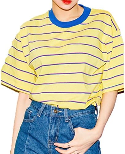 Mixxmix Contrast Neck Striped T-Shirt One Size YELLOW