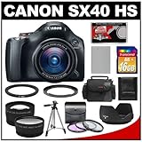 Canon PowerShot SX40 HS Digital Camera (Black) with 16GB Card + Case + Battery + Tripod + Telephoto...
