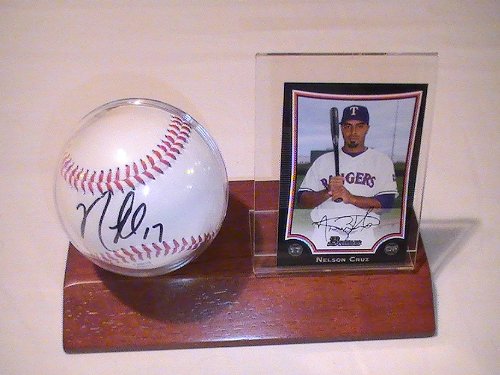 Nelson Cruz Texas Rangers Signed Autographed Baseball & Wood Case Plus Card Coa
