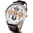 Rougois Dual Time Open Heart Automatic Watch with Brown Leather Band