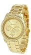 Geneva Chronograph Look Watch with Crystals..Gold Tone Metal Link