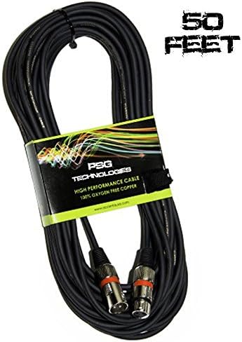 PSG Tech XLR50 50 foot Mic Cable Patch Cords - XLR Male to XLR Female Black Microphone Cables - 50 ft Balanced Mic Snake Cord - QUALITY PRODUCT