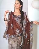 Designer Beige Faux Georgette Indian Belly Dance Dress Wrap Sari Saree with Unstitched Blouse