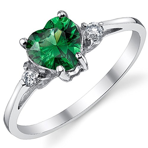 Sterling Silver 925 Simulated Emerald Color Cubic Zirconia Love Engagement Ring Sizes 4 to 9