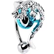Aqua Cubic Zirconia Top Mount Globe Gecko Belly Ring