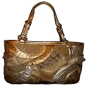Authentic Coach Signature Circle Gold Metallic Patchwork E/W Gallery Tote Handbag 14004
