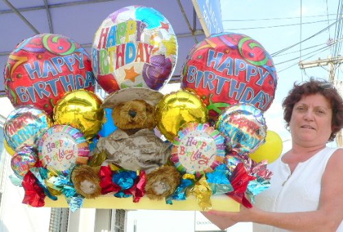 51XuOb6hPAL U.S. MARINES MILITARY GIFT   GIANT 40 3 FEET LONG HAPPY BIRTHDAY TEDDY BEAR AND BALLOON BOUQUET CENTERPIECE   21 Total Balloons and Large Soft Marines Teddy Bear   ABSOLUTELY HUGE GIFT