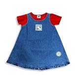 Mulberribush - Toddler Girls Jean Jumper Dress, Denim Blue, Red