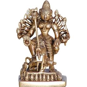 Hindu Goddess Durga Brass Sculpture Antiques Collectibles 7.62 x 5.72 x 12.70 Cms