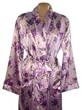 Satin Robe with Two Front Pockets, Style#gwn06, Available Sizes (M,L,XL,2X), Purple Floral Print
